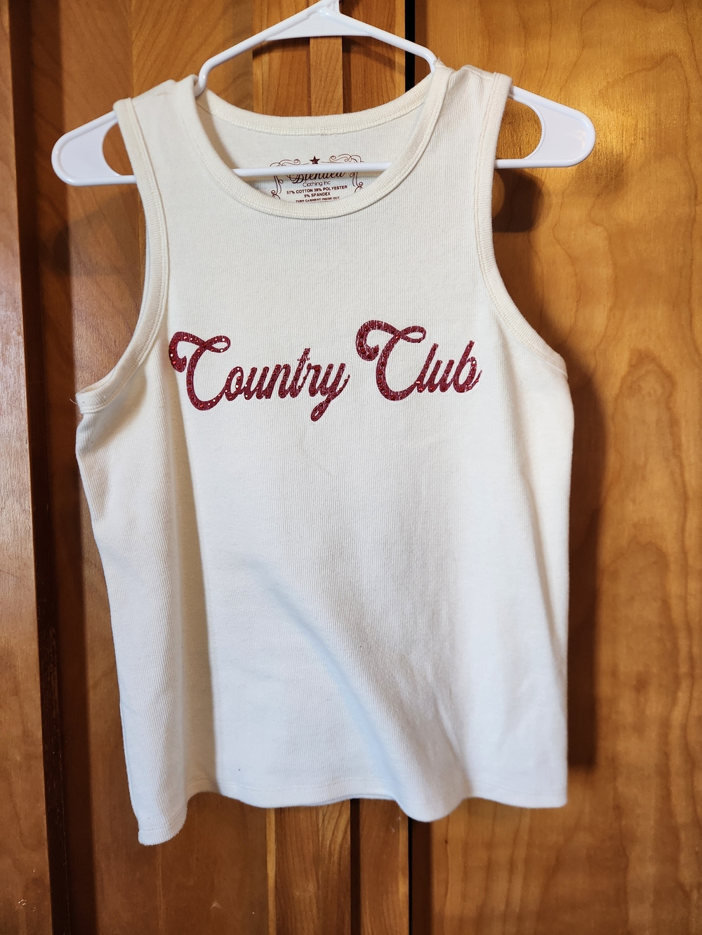 Country Club Cream Muscle Tank with Red Script